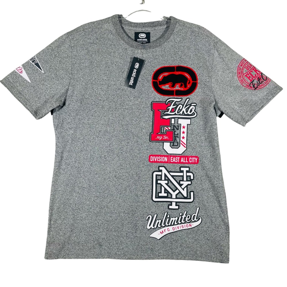 Ecko Unltd Men's Graphic Tee Heathered Large Gray Cotton Blend Hip Hop NWT